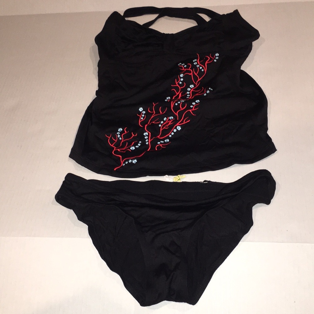Bikini Thief 2-piece Swim Suit | Black With Floral Embroidery | XS